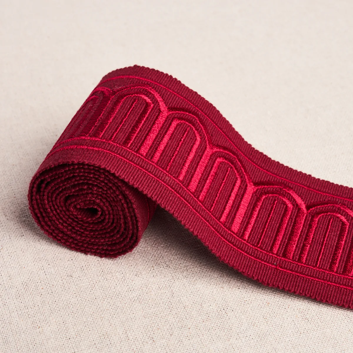 70769 | Arches Embroidered Tape Medium - Red Schumacher Arches Embroidered Tape Medium trim in Red (70769)