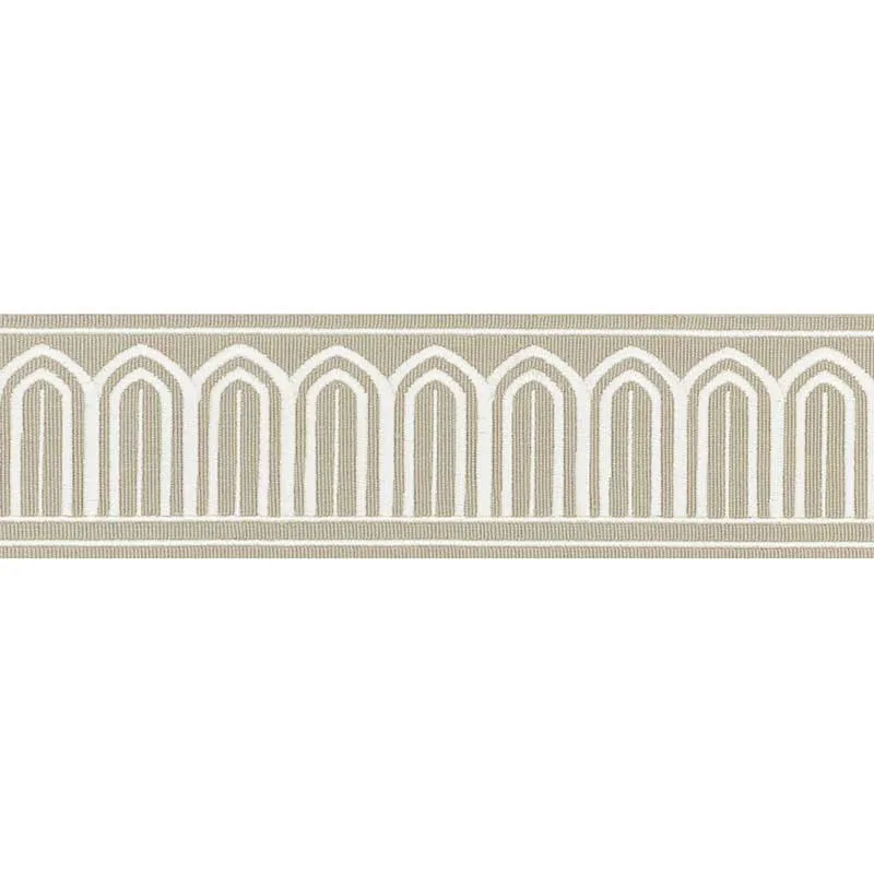 Schumacher Arches Embroidered Tape Medium trim in Taupe (70765)