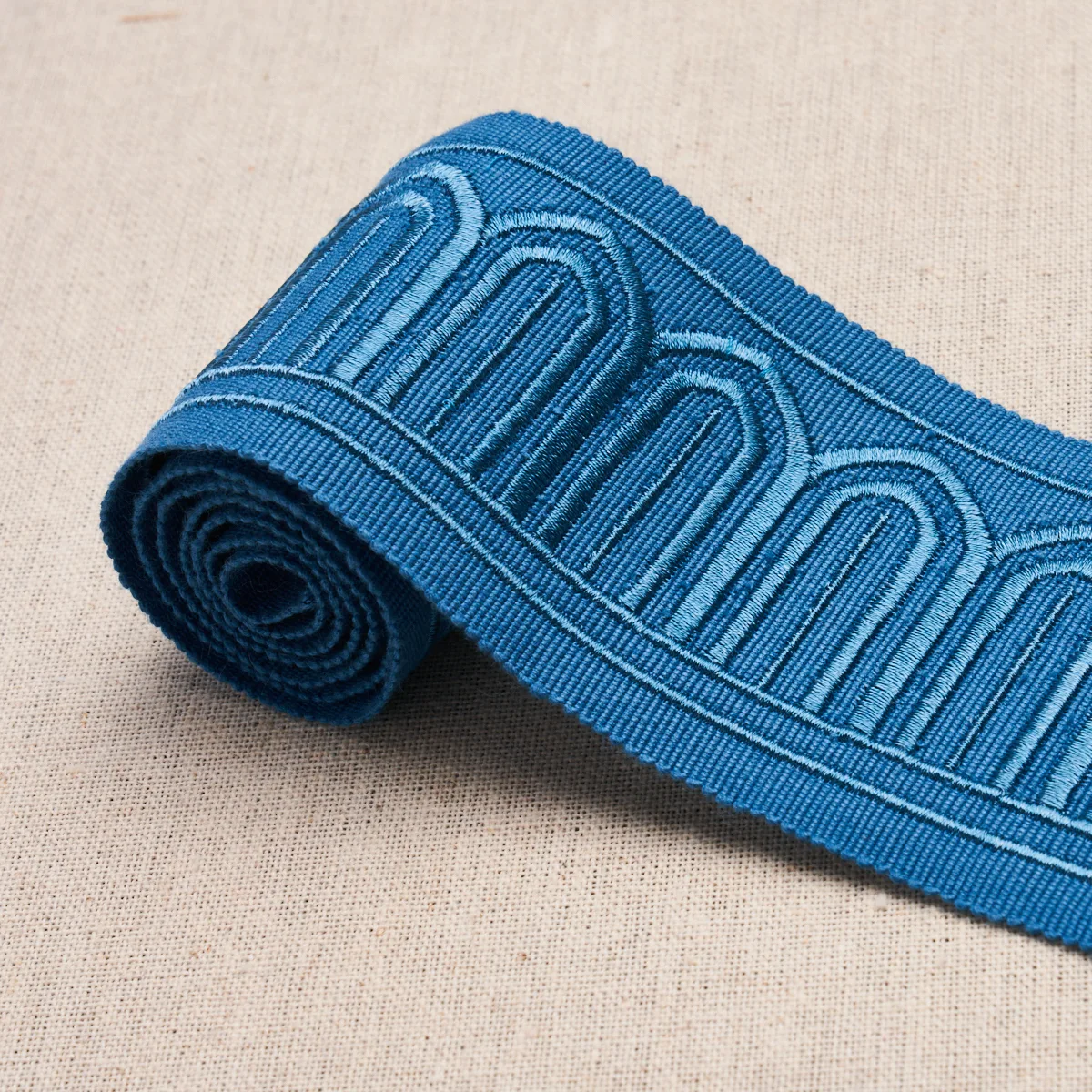 81151 | Arches Embroidered Tape Medium - Teal Schumacher Arches Embroidered Tape Medium trim in Teal (81151)