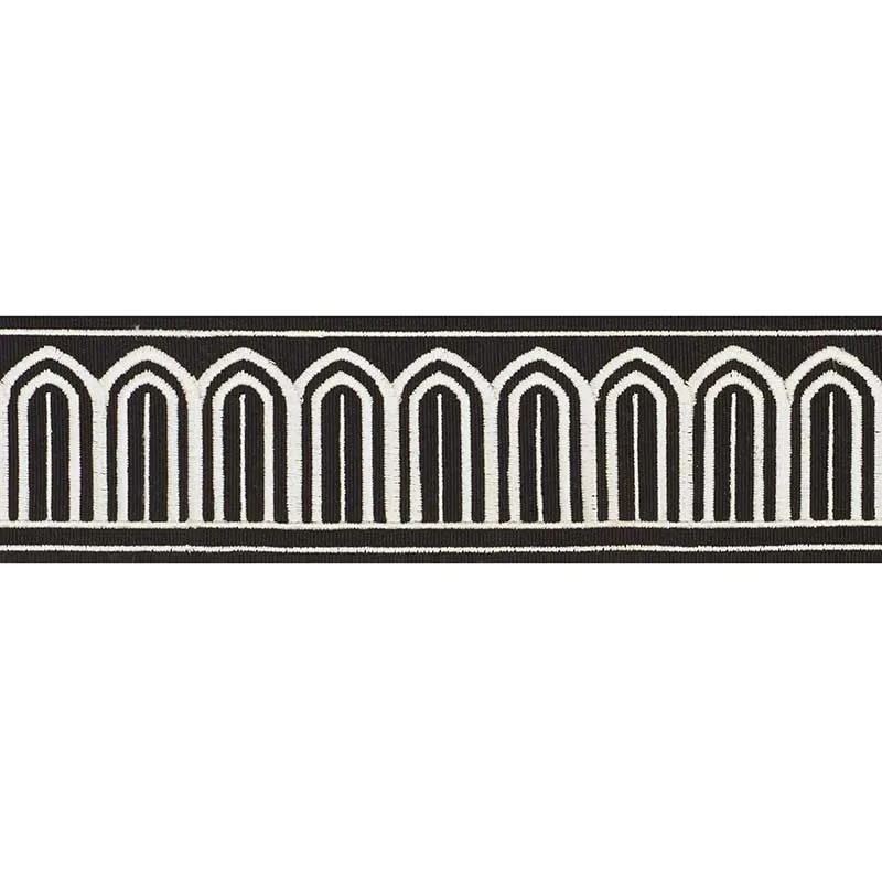 Schumacher Arches Embroidered Tape Medium trim in White on Black (70766)