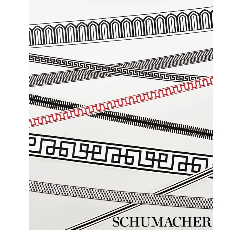 Schumacher Arches Embroidered Tape Wide trim in Black on White (70770)