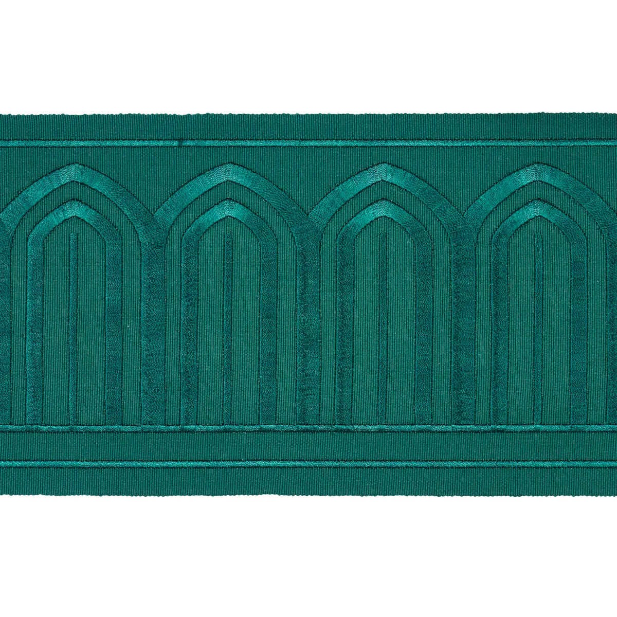 Schumacher Arches Embroidered Tape Wide trim in Emerald (70779)