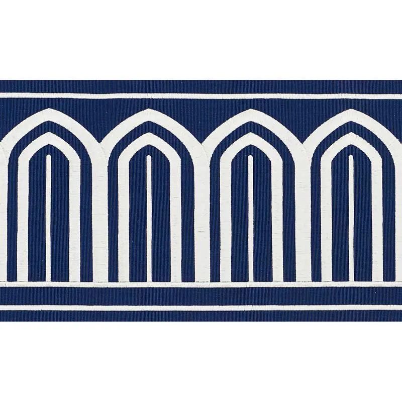 Schumacher Arches Embroidered Tape Wide trim in Marine (70775)