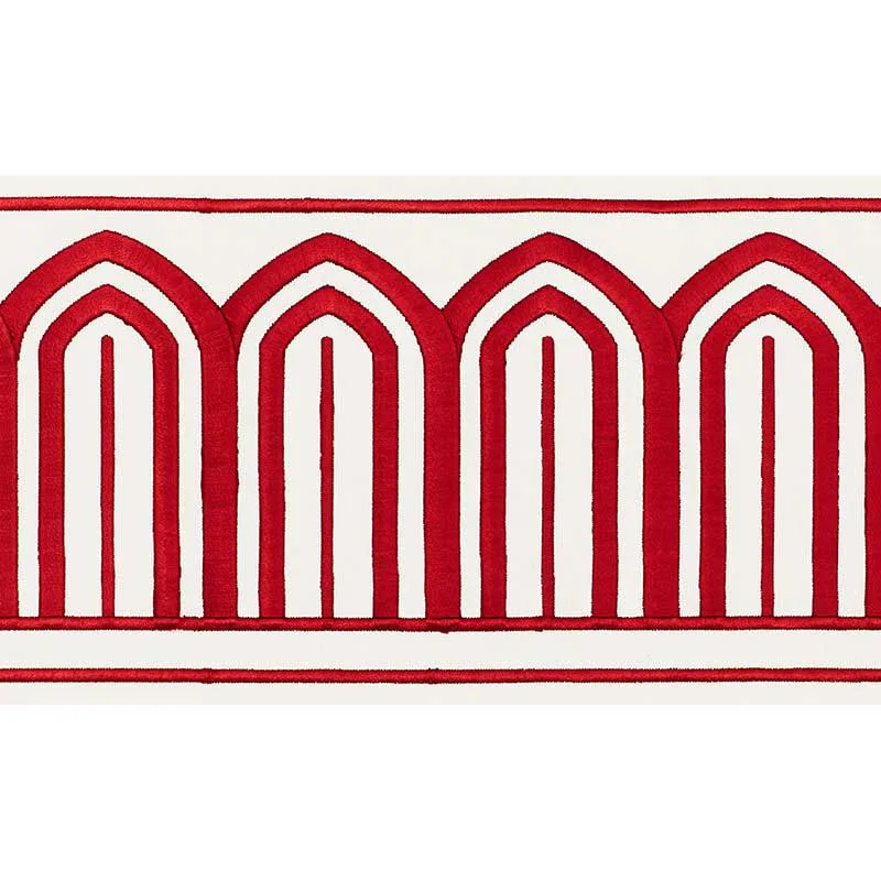 Schumacher Arches Embroidered Tape Wide trim in Red (70771)