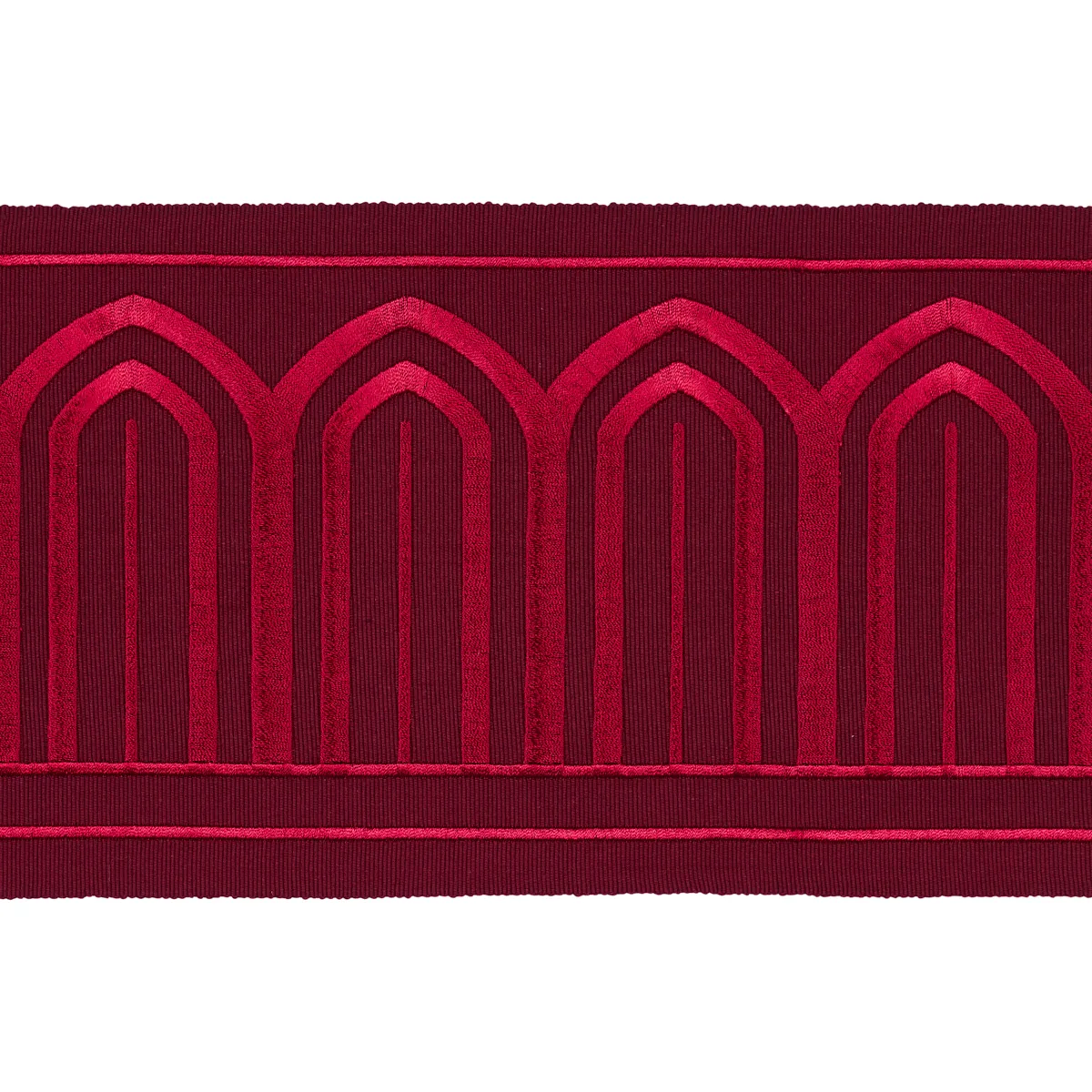 Schumacher Arches Embroidered Tape Wide trim in Red (70778)