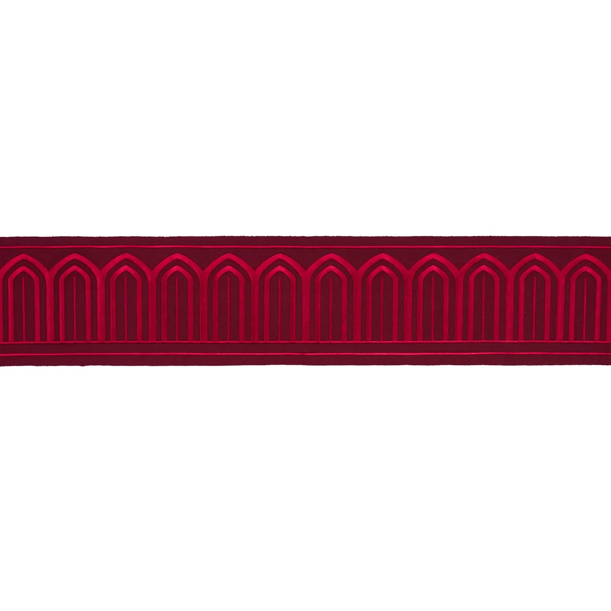 Schumacher Arches Embroidered Tape Wide trim in Red (70778)