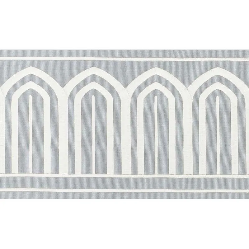 Schumacher Arches Embroidered Tape Wide trim in Sky (70773)
