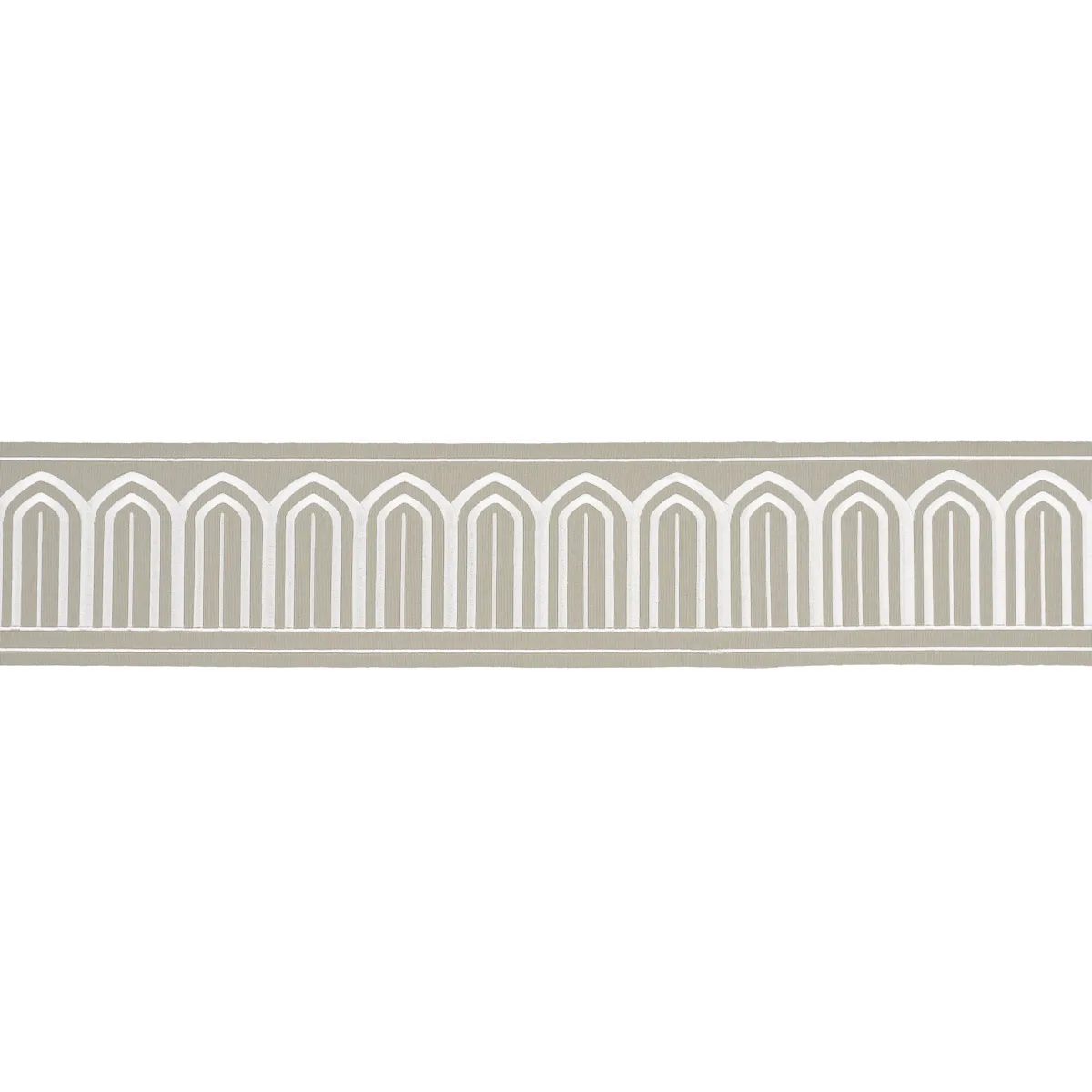 Schumacher Arches Embroidered Tape Wide trim in Taupe (70776)