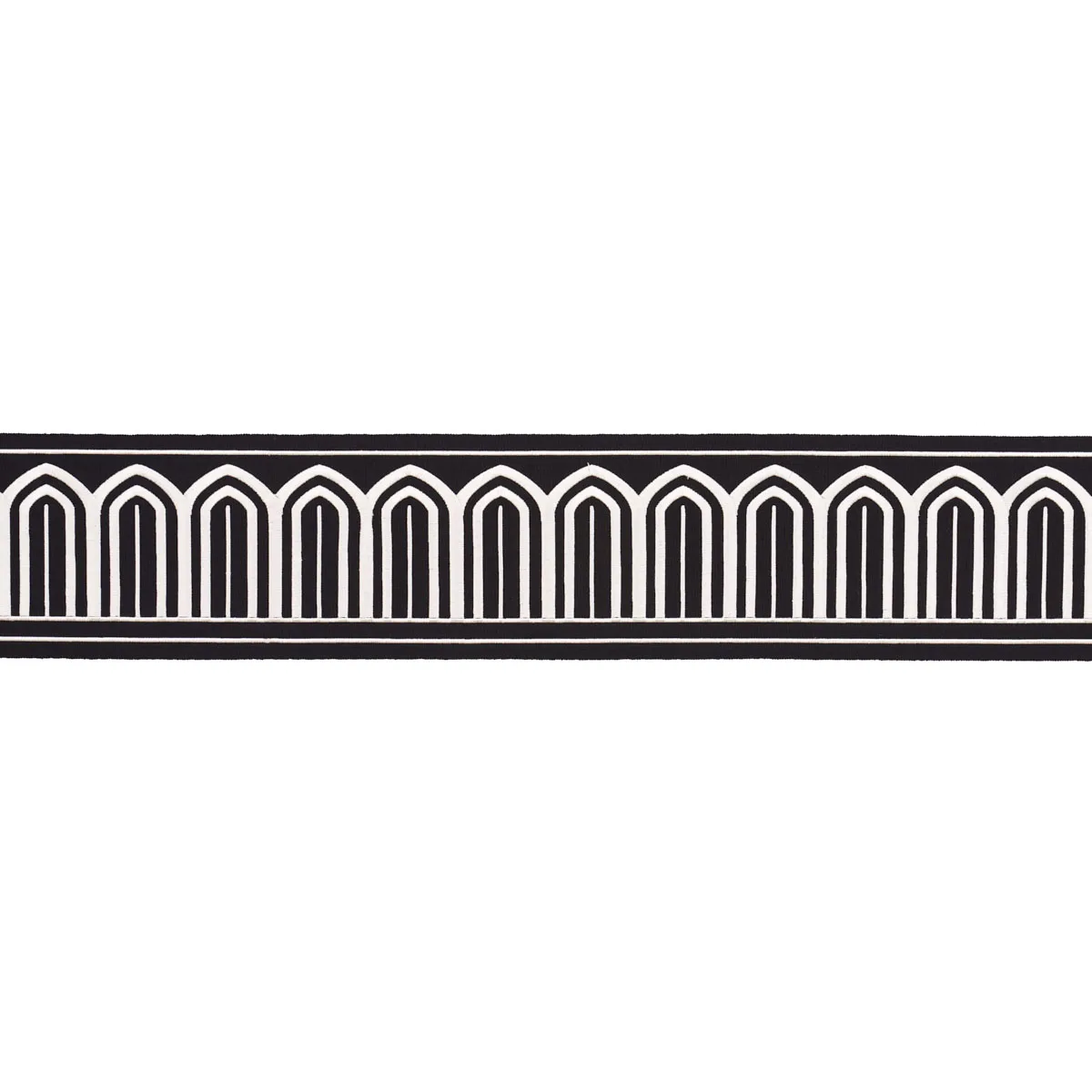 Schumacher Arches Embroidered Tape Wide trim in White on Black (70777)