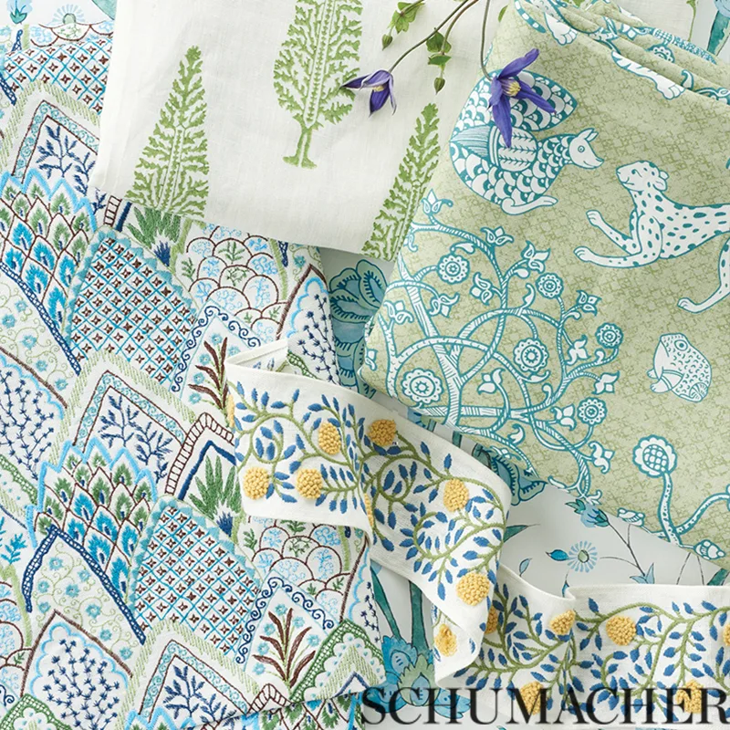 Schumacher Ashoka Tape trim in Citron & Blue (76292)