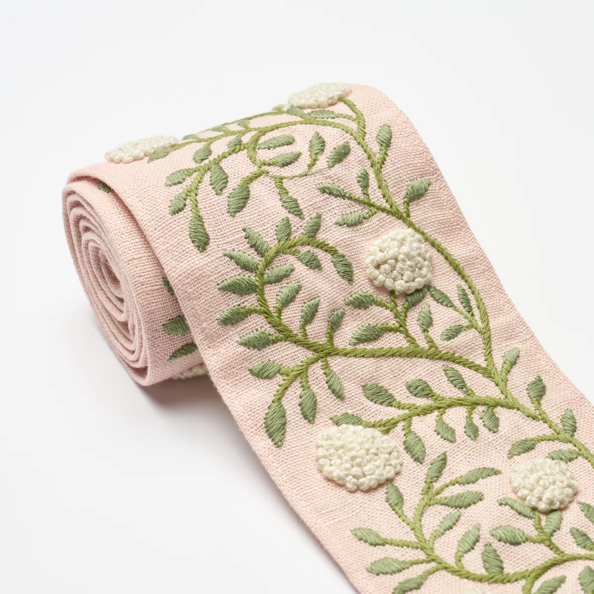 76296 | Ashoka Tape - Leaf & Blush Schumacher Ashoka Tape trim in Leaf & Blush (76296)