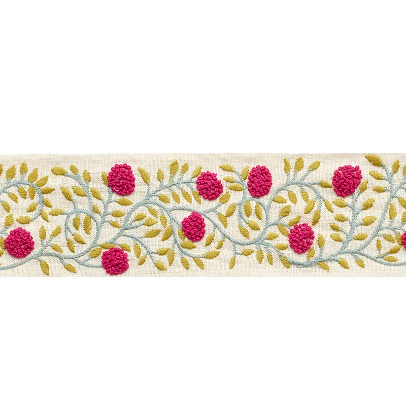 Schumacher Ashoka Tape trim in Magenta & Leaf (76293)