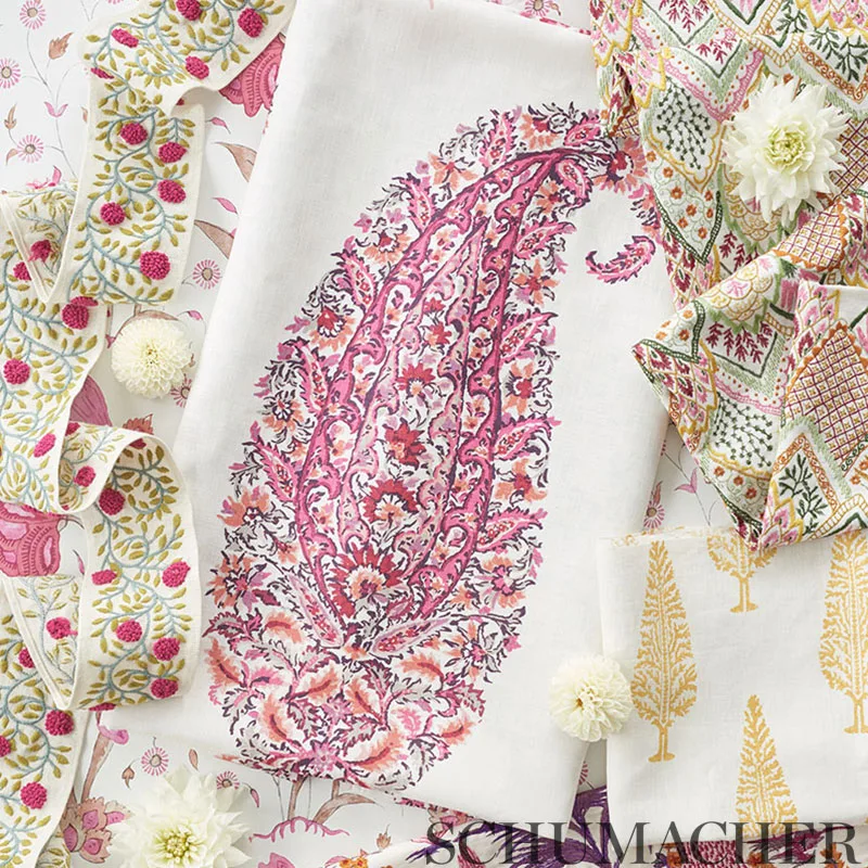 76293 | Ashoka Tape - Magenta & Leaf Schumacher Ashoka Tape trim in Magenta & Leaf (76293)