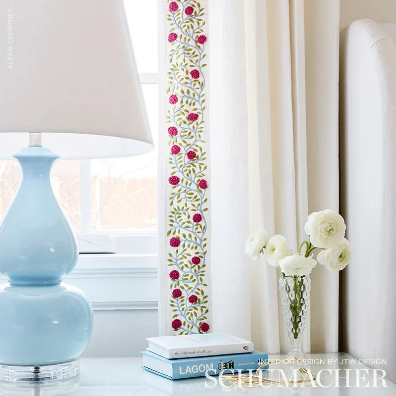 76293 | Ashoka Tape - Magenta & Leaf Schumacher Ashoka Tape trim in Magenta & Leaf (76293)