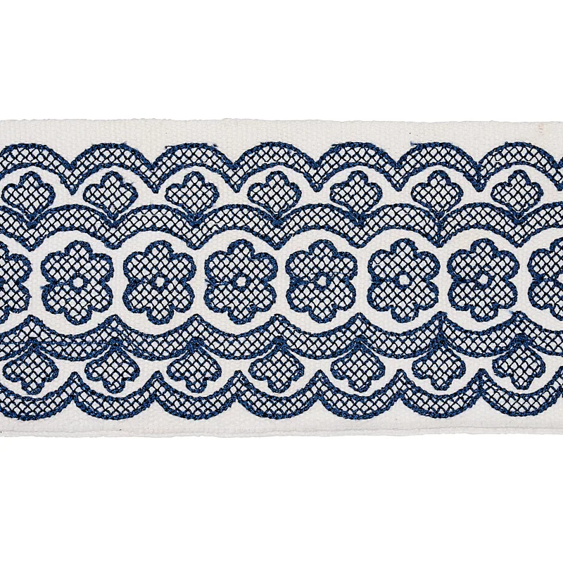Schumacher Astrid Embroidered Tape trim in Blue (80442)