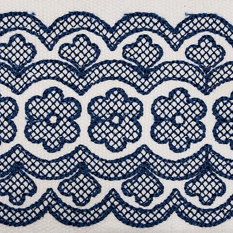 80442 | Astrid Embroidered Tape - Blue Schumacher Astrid Embroidered Tape trim in Blue (80442)