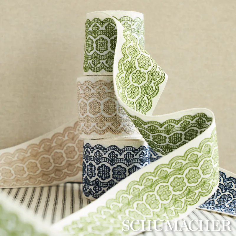 80442 | Astrid Embroidered Tape - Blue Schumacher Astrid Embroidered Tape trim in Blue (80442)