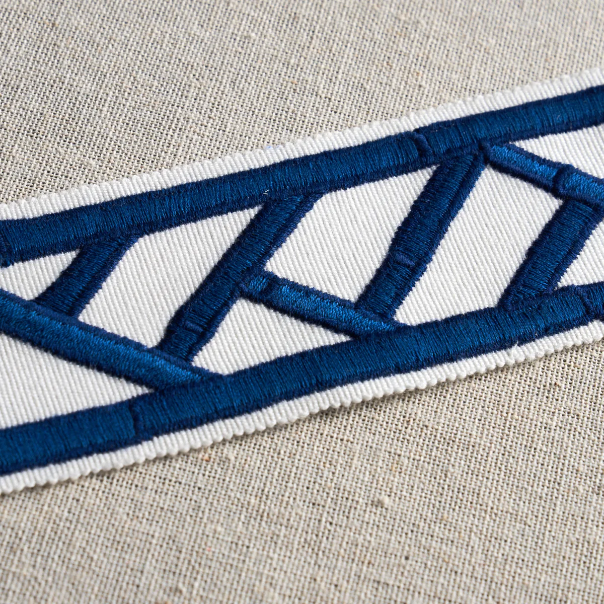 81742 | Bamboo Trellis Tape - Blue Schumacher Bamboo Trellis Tape trim in Blue (81742)