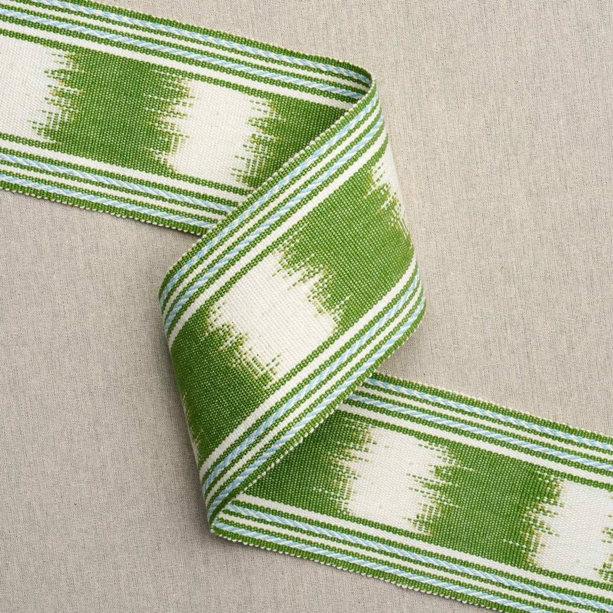 79303 | Banyan Ikat Tape - Leaf Schumacher Banyan Ikat Tape trim in Leaf (79303)