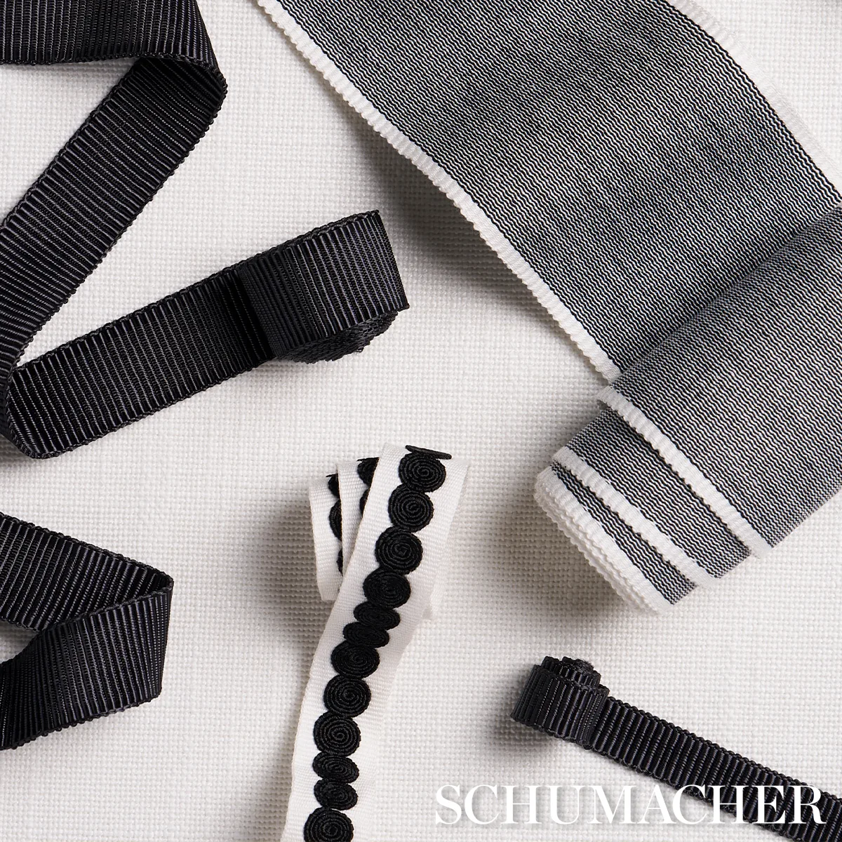 83883 | Castille Tape Narrow - Black on Ivory Schumacher Castille Tape Narrow trim in Black on Ivory (83883)