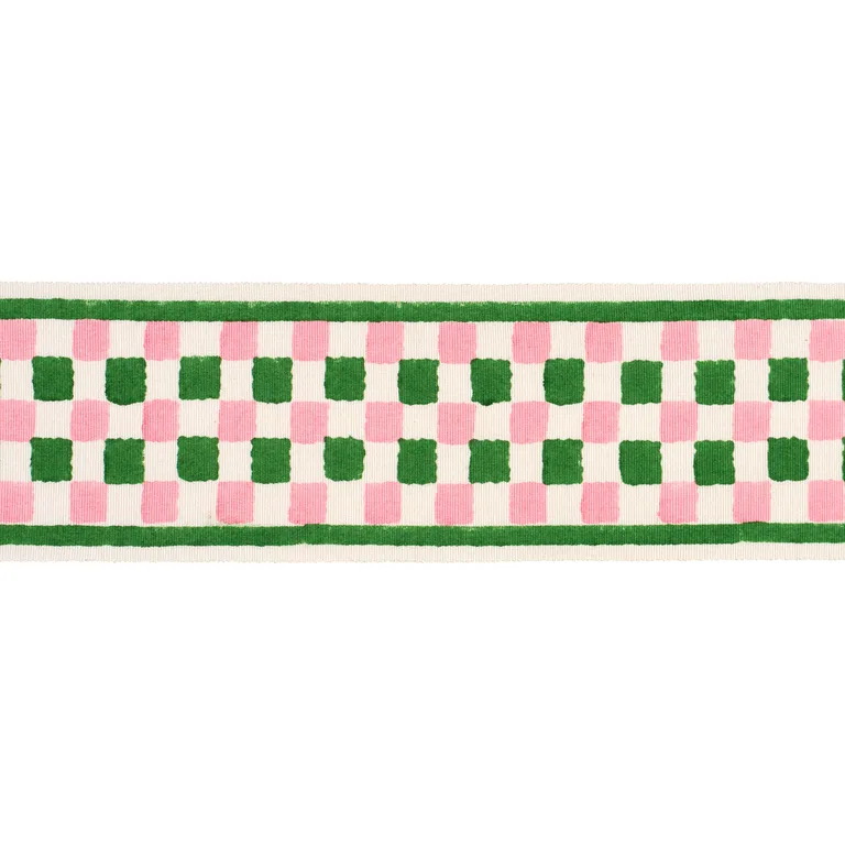 Schumacher Chequer Hand Block Trim in Green (85450)