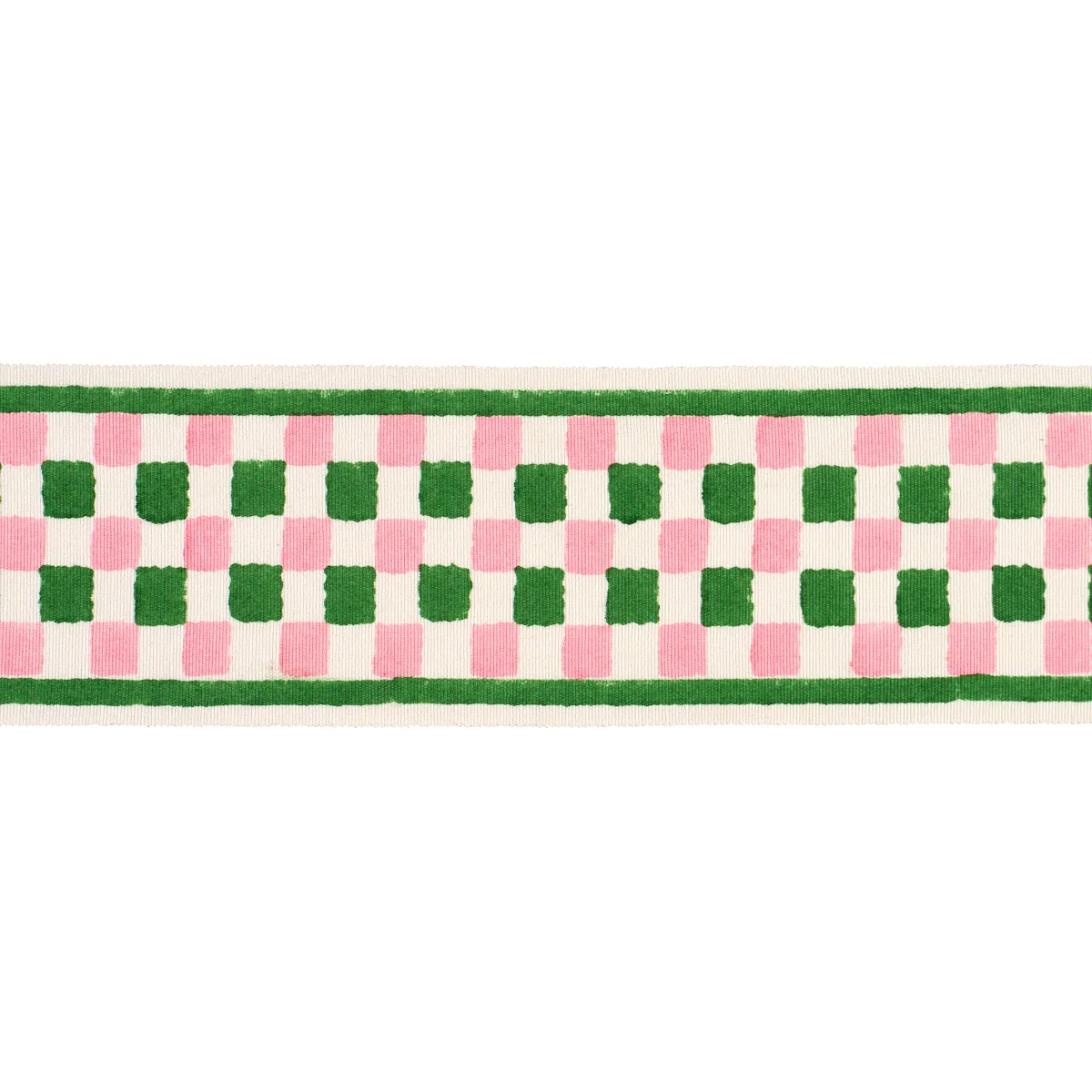 Schumacher Chequer Hand Block Trim in Green (85450)