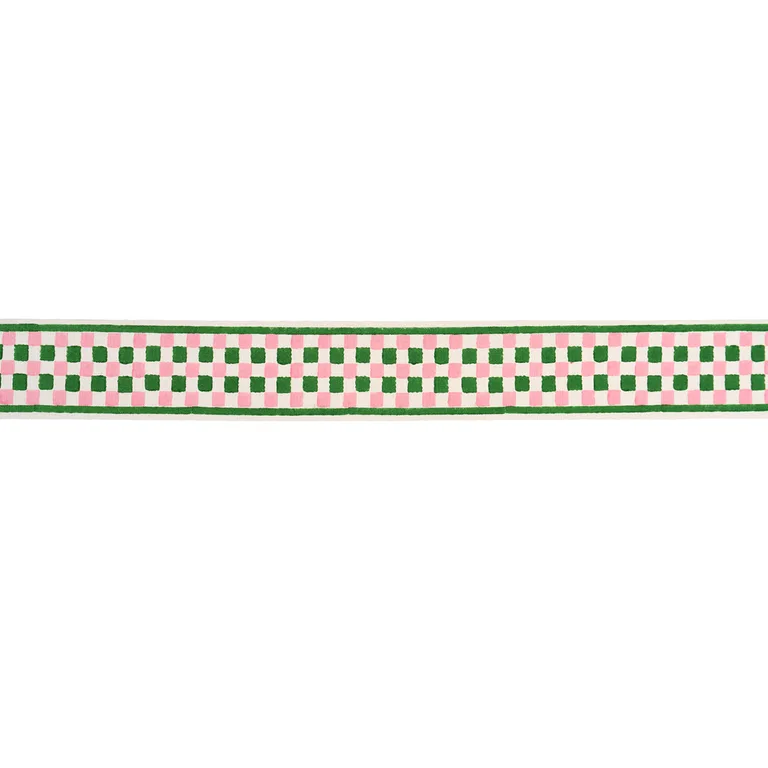Schumacher Chequer Hand Block Trim in Green (85450)