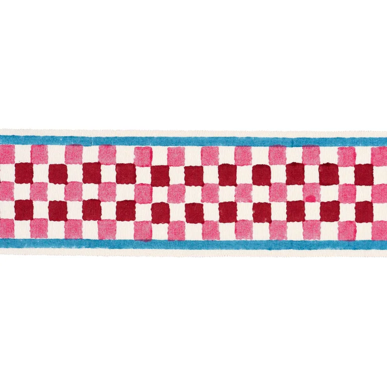 Schumacher Chequer Hand Block Trim in Pink (85451)