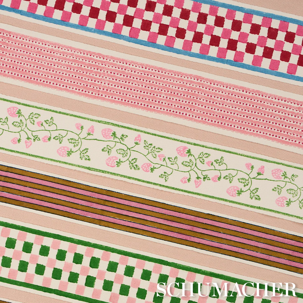 85451 | Chequer Hand Block Trim - Pink Schumacher Chequer Hand Block Trim in Pink (85451)