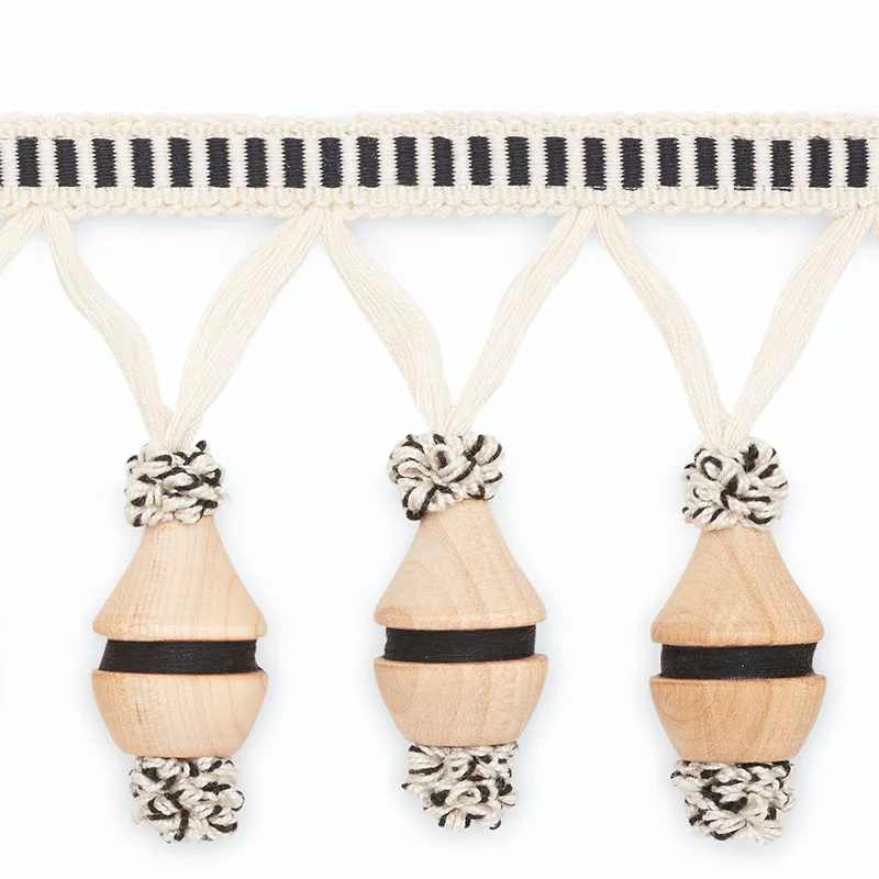Schumacher Claudine Molded Fringe trim in Black /Off White/Natural (MF4021-3)