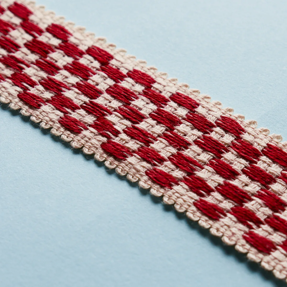 81631 | Crawford Check Tape Medium - Cornwallis Red Schumacher Crawford Check Tape Medium trim in Cornwallis Red (81631)
