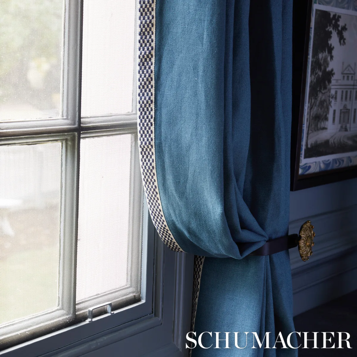 Schumacher Crawford Check Tape Medium trim in Indigo (81630)