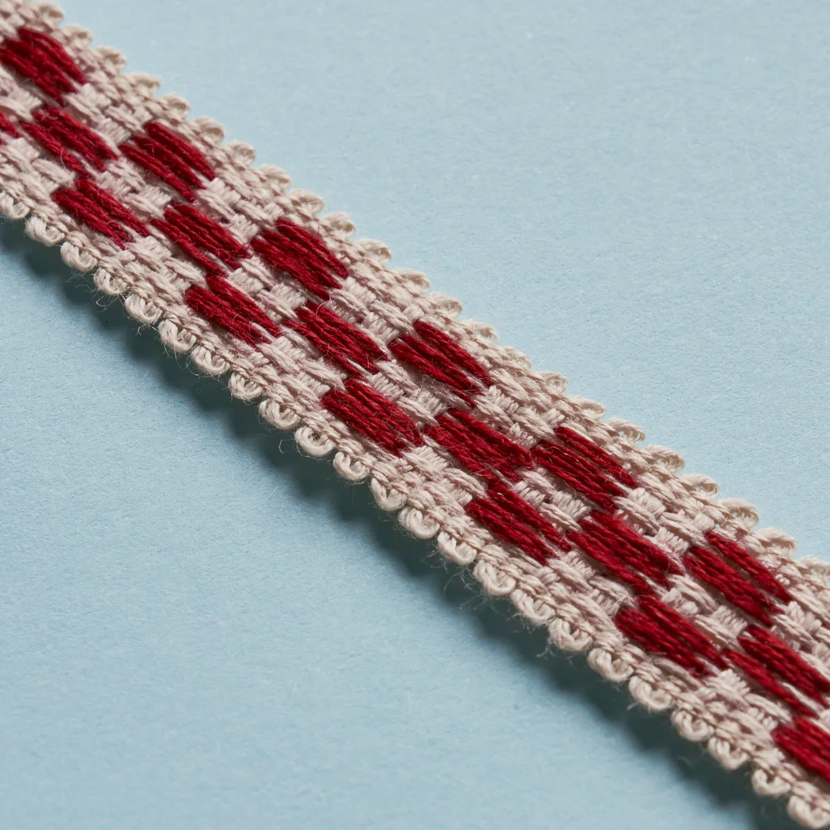 81621 | Crawford Check Tape Narrow - Cornwallis Red Schumacher Crawford Check Tape Narrow trim in Cornwallis Red (81621)