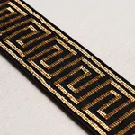 83642 | Delphi Beaded Tape - Gold on Black Schumacher Delphi Beaded Tape trim in Gold on Black (83642)