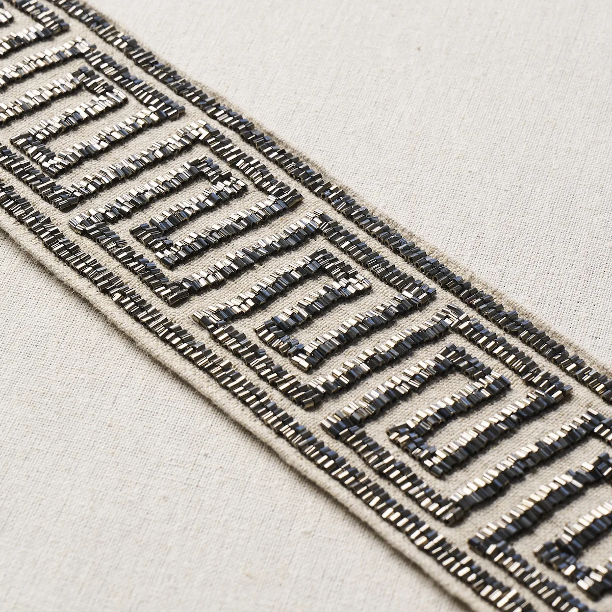 Schumacher Delphi Beaded Tape trim in Mercury on Natural (83640)