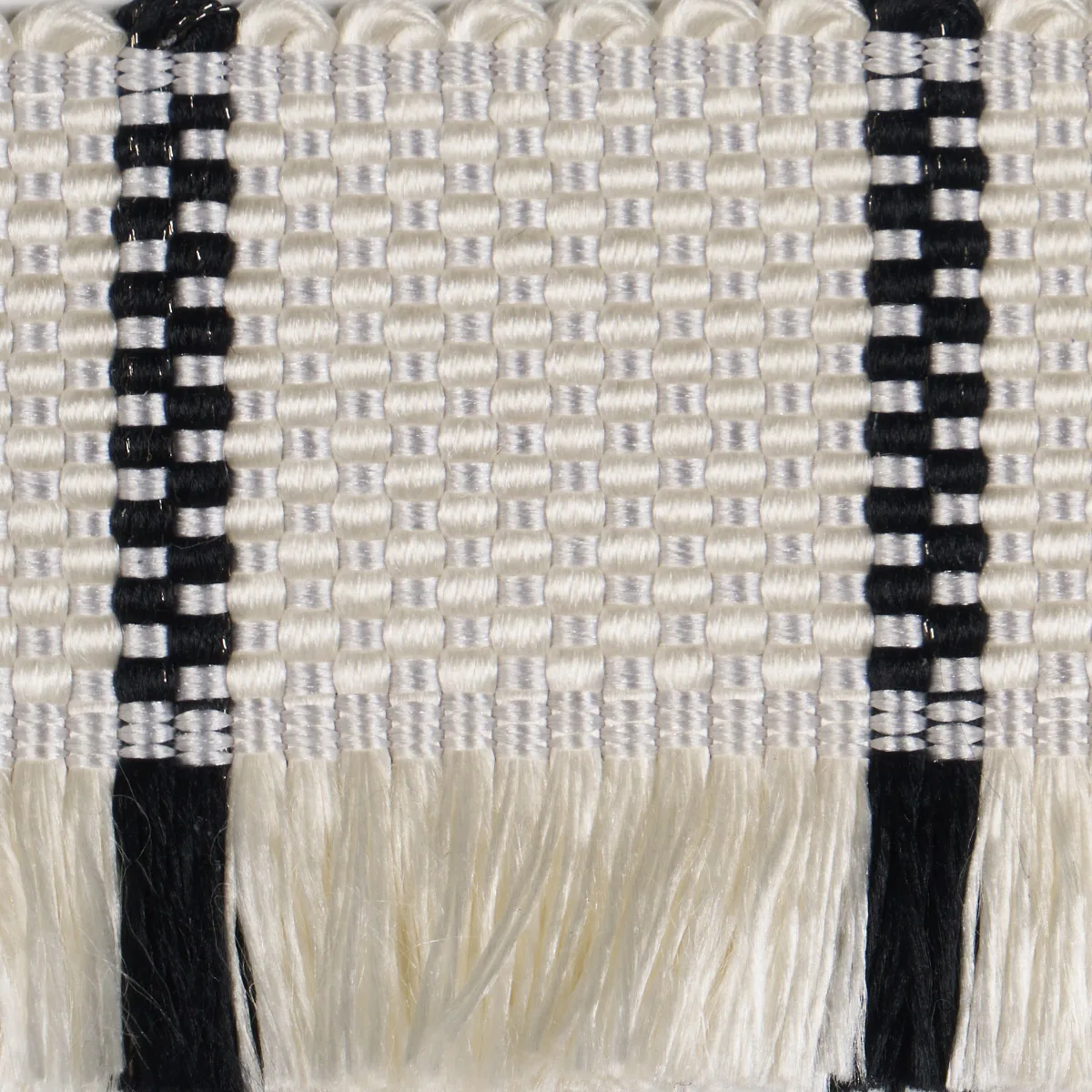 83371 | Frances Silk Fringe - Black and White Schumacher Frances Silk Fringe trim in Black and White (83371)