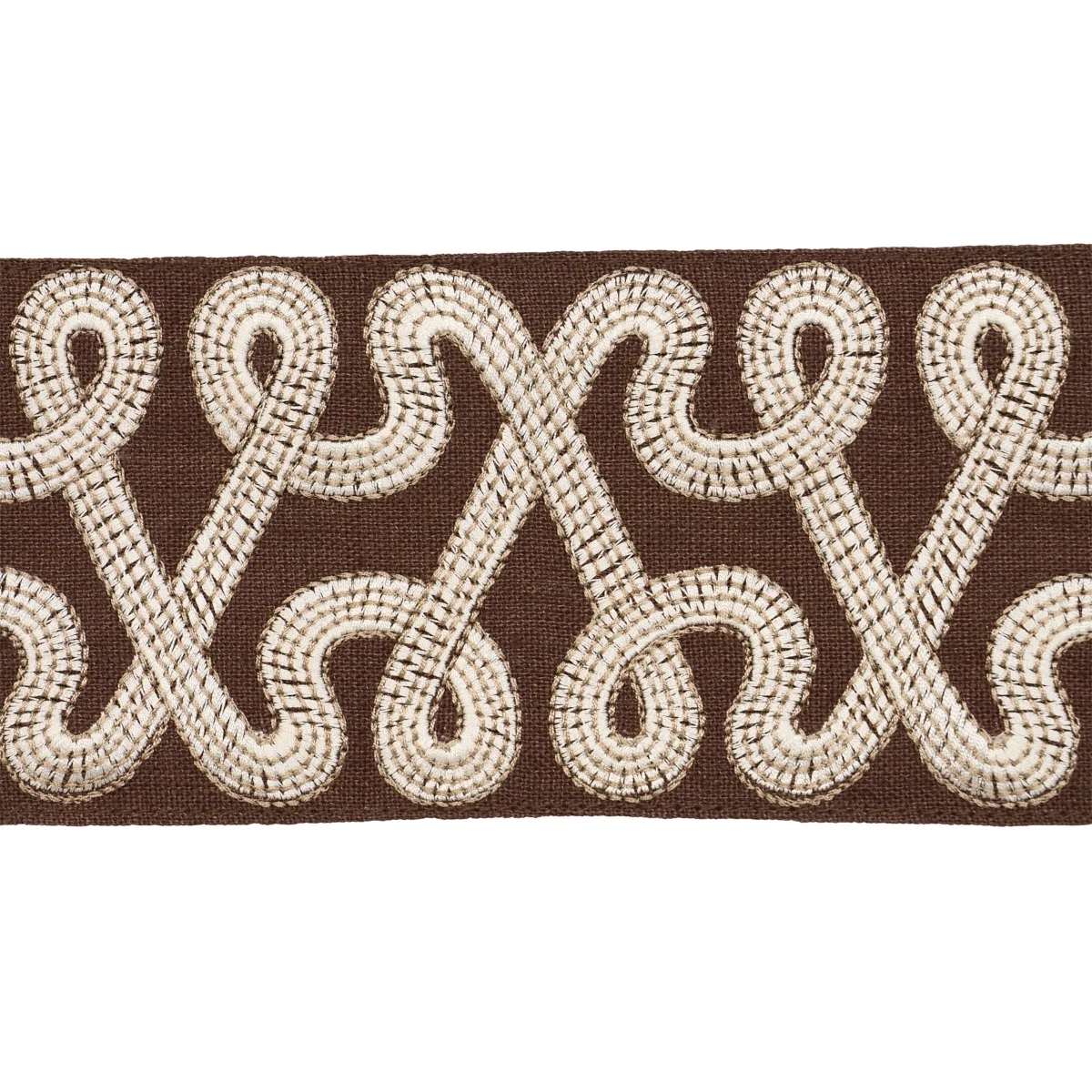Schumacher Freeform Embroidered Tape trim in Chocolate (76736)