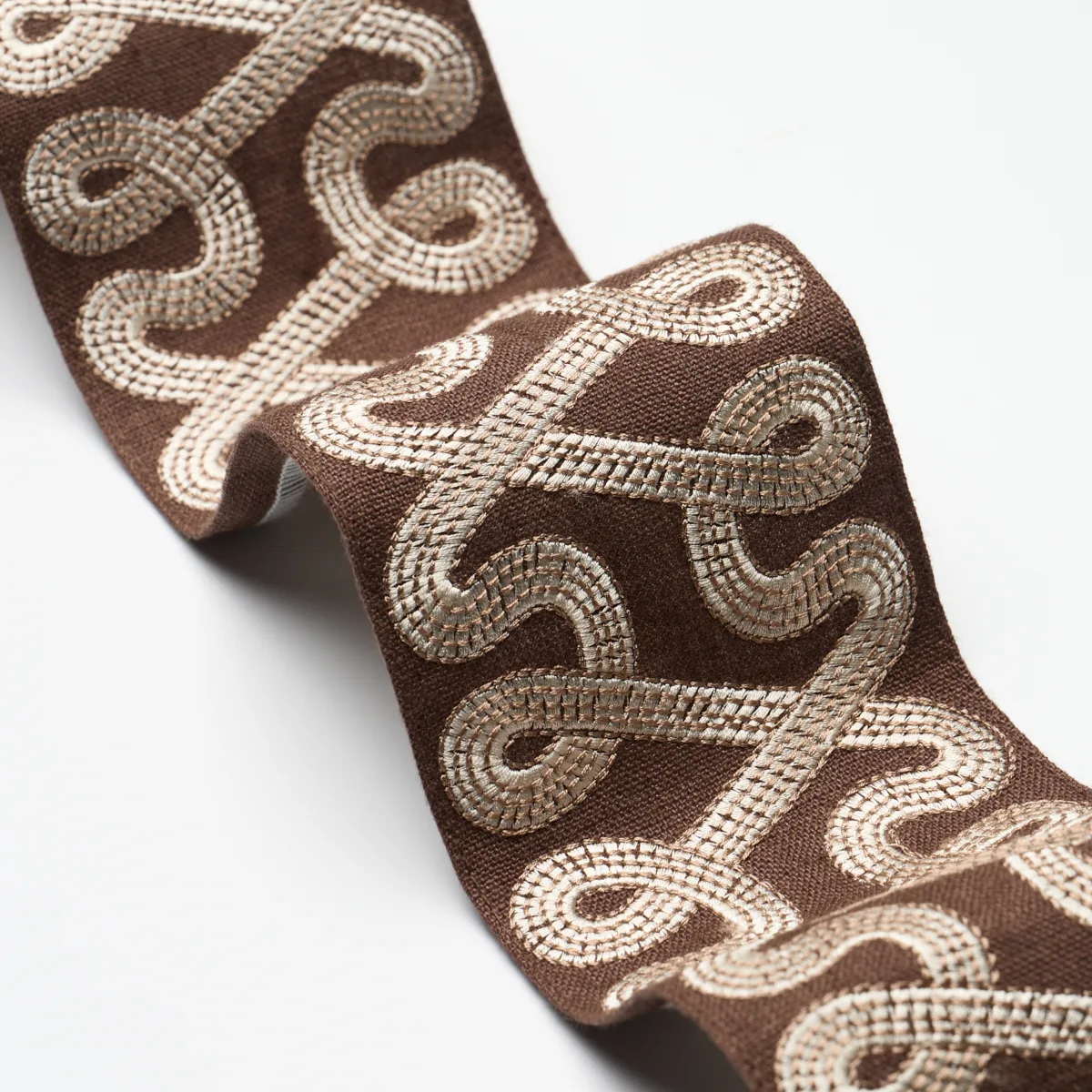 Schumacher Freeform Embroidered Tape trim in Chocolate (76736)