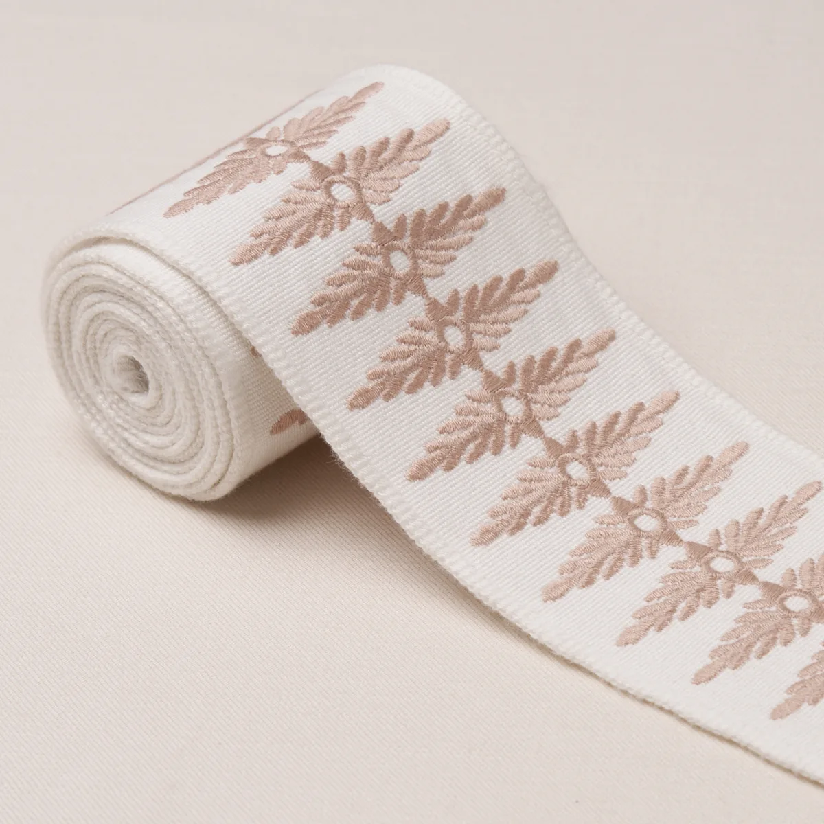 86322 | Genevieve Embroidered Tape - Blush Schumacher Genevieve Embroidered Tape trim in Blush (86322)