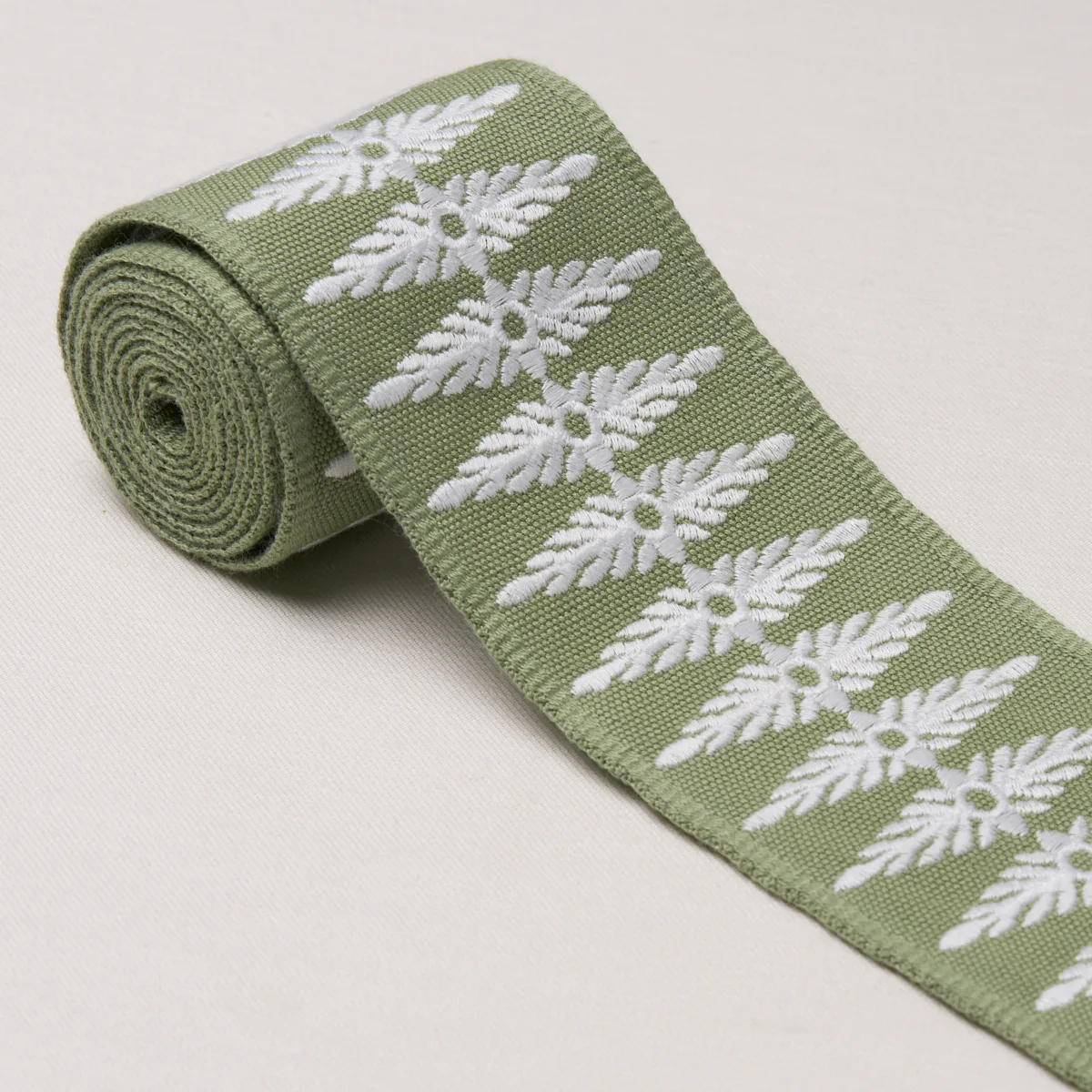 86324 | Genevieve Embroidered Tape - Green Schumacher Genevieve Embroidered Tape trim in Green (86324)