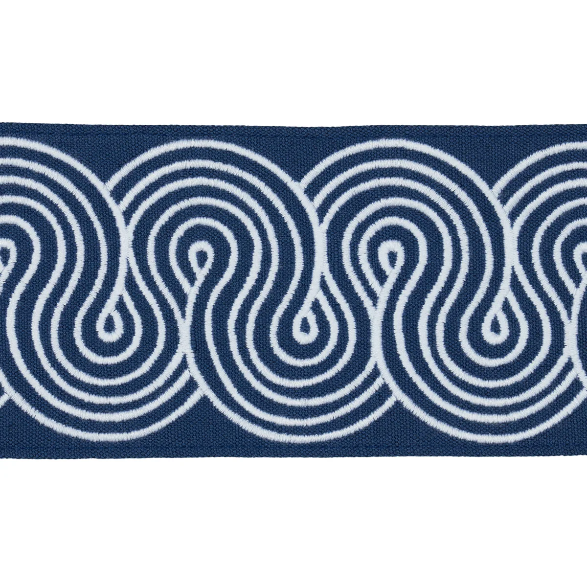 Schumacher Giraldi Embroidered Trim in White on Navy (81253)