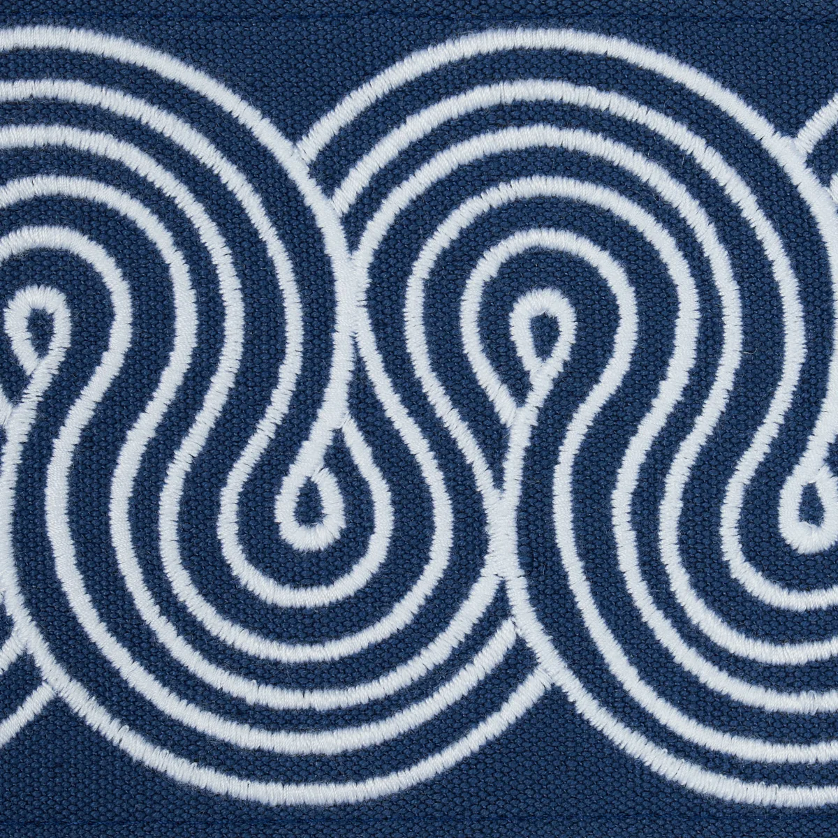 81253 | Giraldi Embroidered Trim - White on Navy Schumacher Giraldi Embroidered Trim in White on Navy (81253)