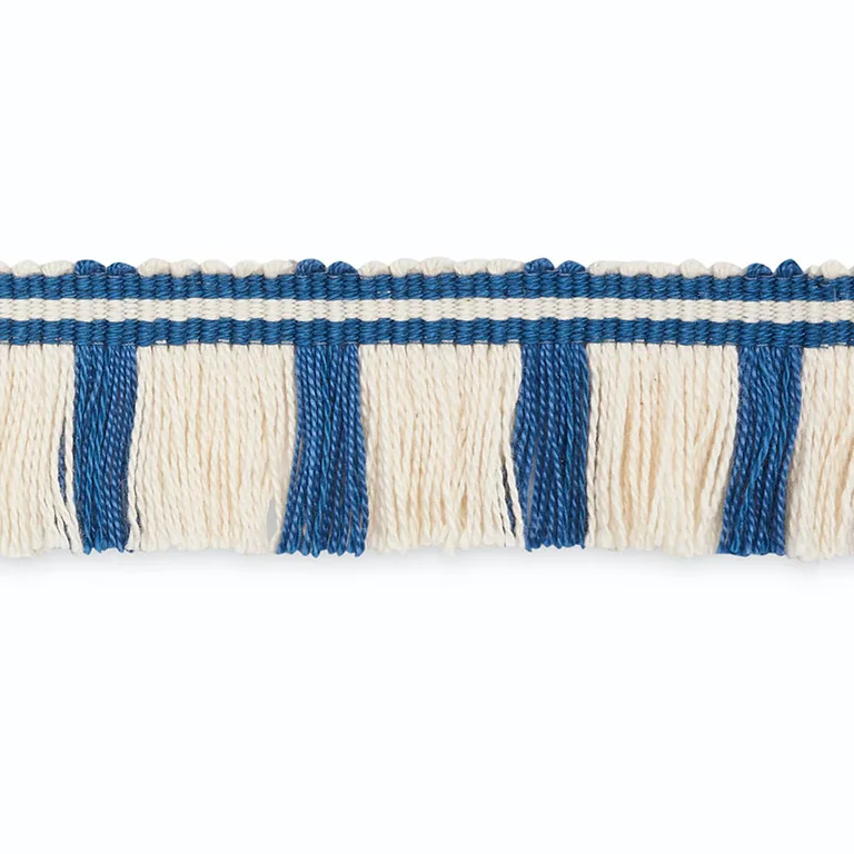 Schumacher Gordon Cut Fringe trim in Ivory/Bluebell (CF3021-2)