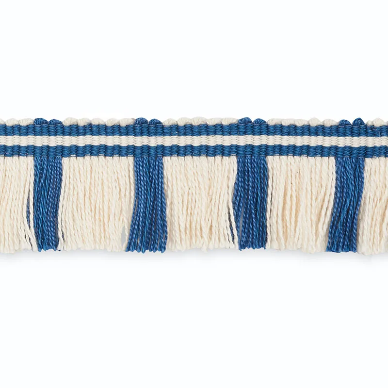 Schumacher Gordon Cut Fringe trim in Ivory/Bluebell (CF3021-2)