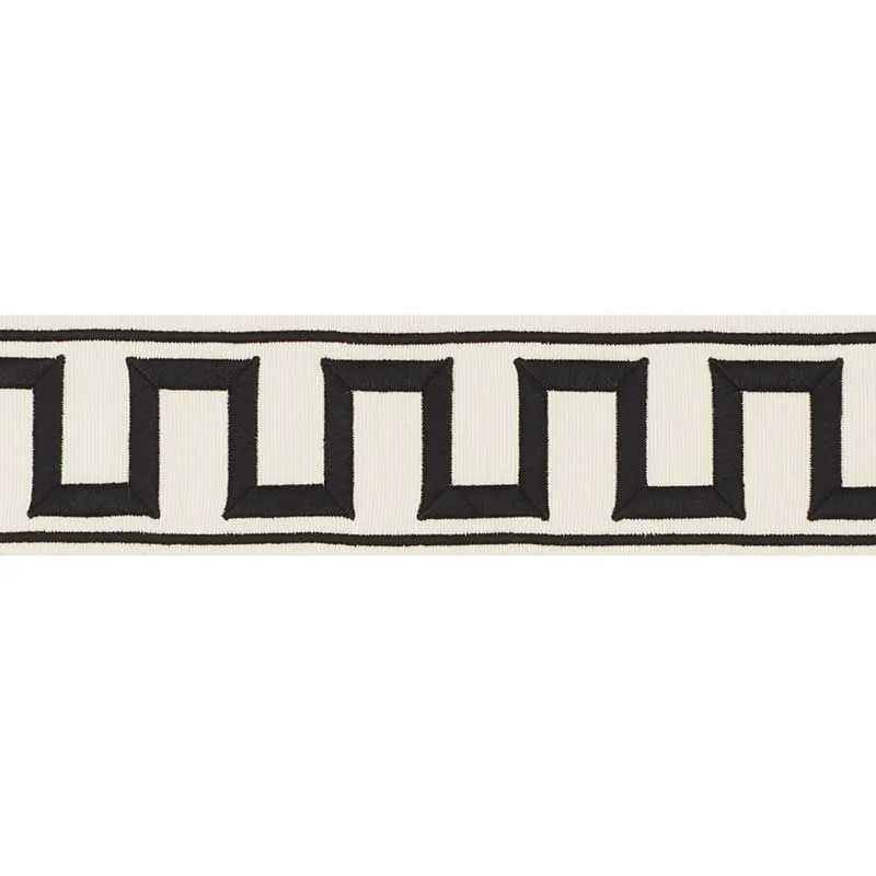 Schumacher Greek Key Embroidered Tape trim in Black on Ivory (70790)