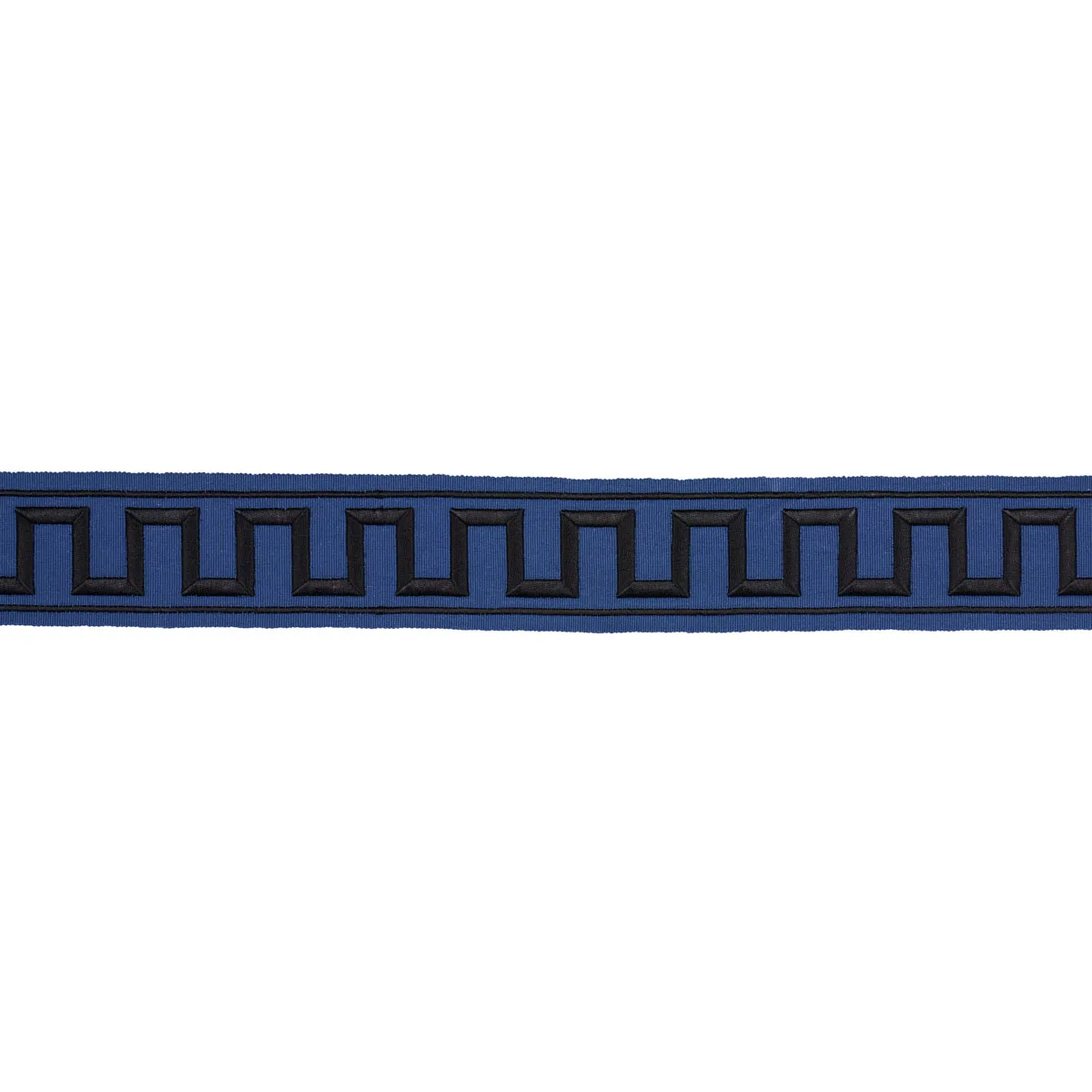 Schumacher Greek Key Embroidered Tape trim in Black on Navy (70803)
