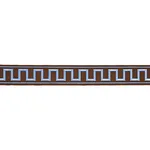 70807 | Greek Key Embroidered Tape - Blue on Brown Schumacher Greek Key Embroidered Tape trim in Blue on Brown (70807)
