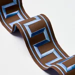 70807 | Greek Key Embroidered Tape - Blue on Brown Schumacher Greek Key Embroidered Tape trim in Blue on Brown (70807)