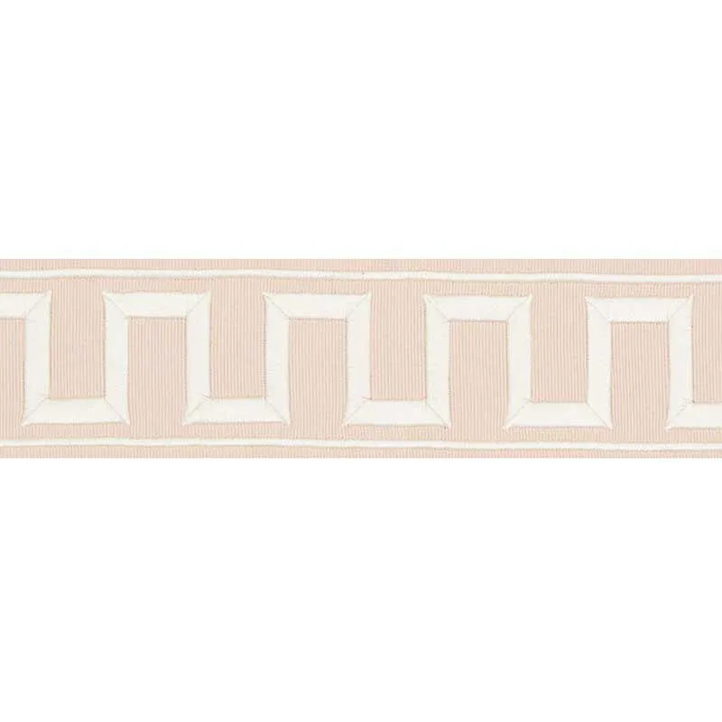 Schumacher Greek Key Embroidered Tape trim in Blush (70800)