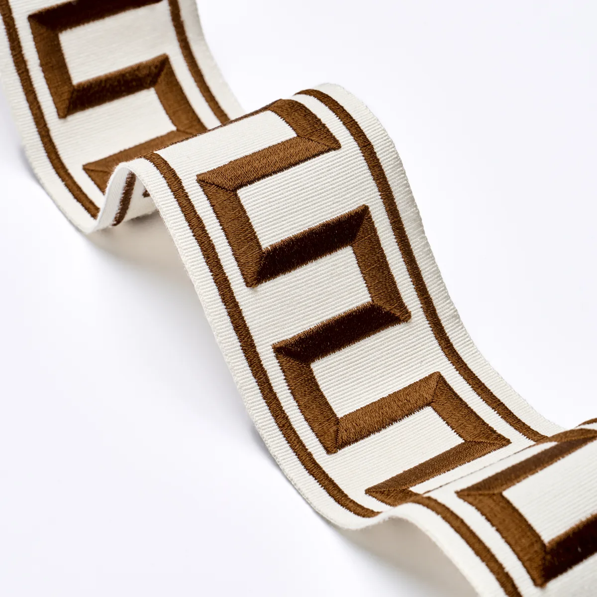 70808 | Greek Key Embroidered Tape - Brown Schumacher Greek Key Embroidered Tape trim in Brown (70808)